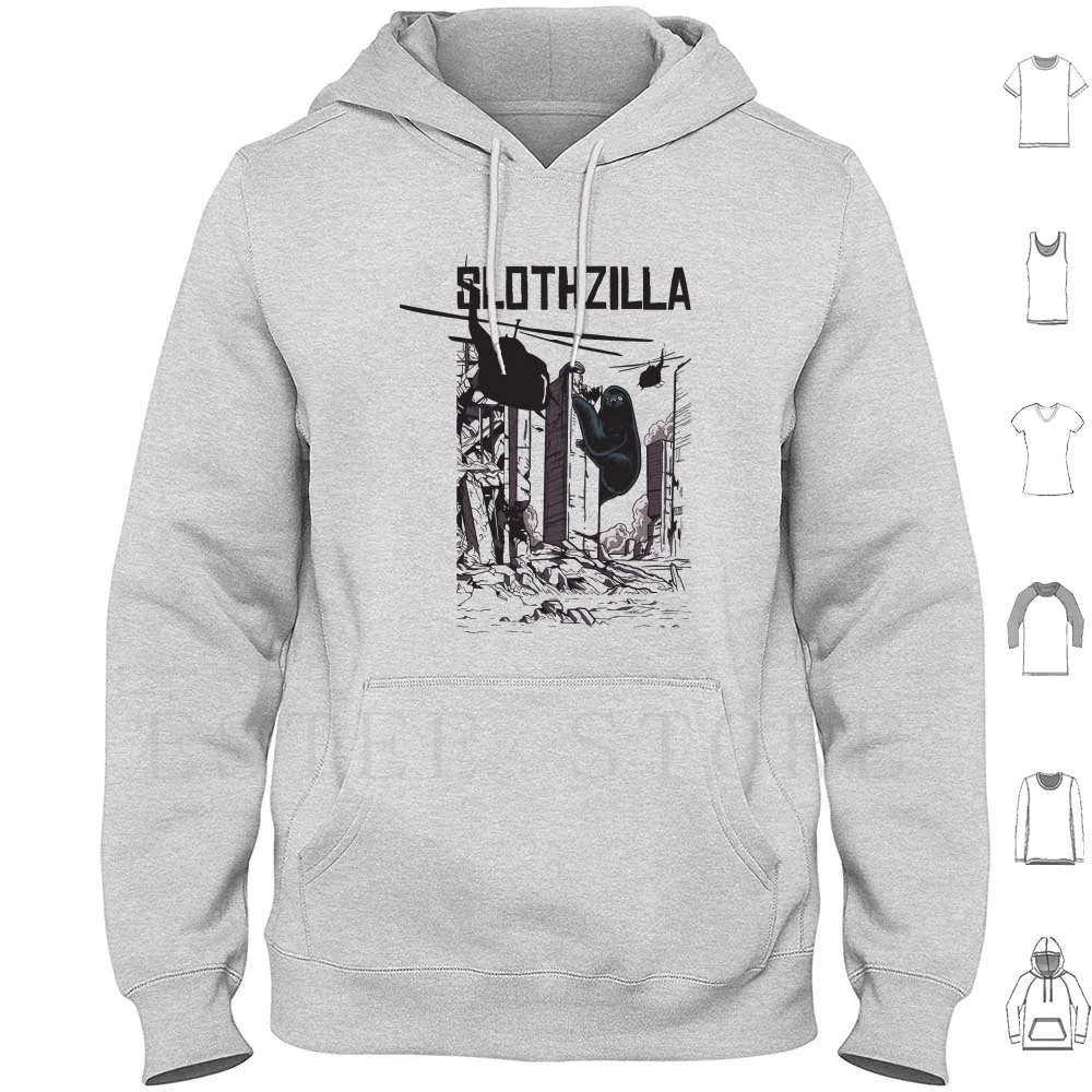 Slothzilla-Sloth As Hoodie Long Sleeve Sloth Slothzilla City Movie Funny Humor Fun Laugh Skyscraper Cute Cool Helicopter