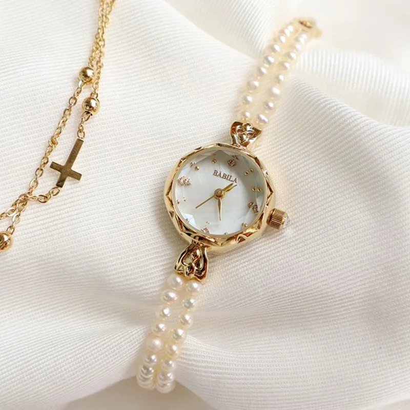 

Natural Pearl Copper 24 K Gold Quartz Women Watch New Bracelet Shell Dial Japanese Lady Watch Small