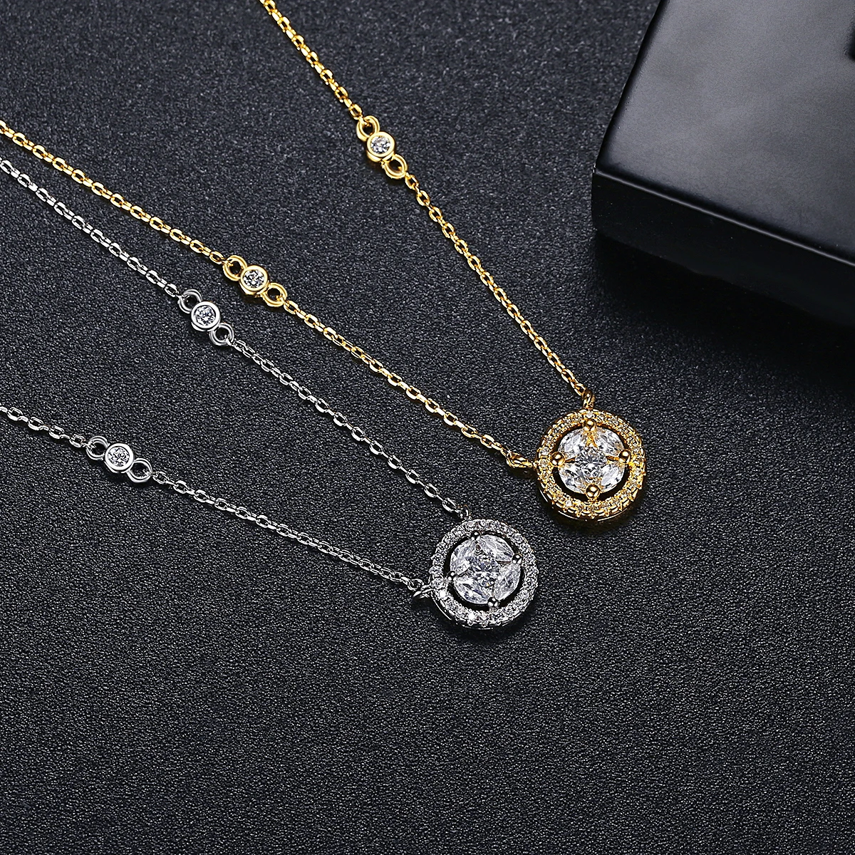 LUOTEEMI Gold Color CZ Stud Round Stone Jewelry Set for Women Necklace and Earring Bridal Wedding Jewelry Christmas Friend Gift