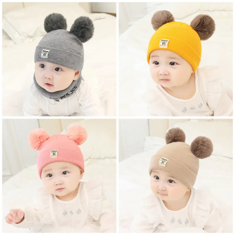 

0-24M Baby Hat Winter Warm Wool Knit Hat With Furry Balls Pompom Toddler Cute Lovely Beanie Cap Newborn Photography Props Gift