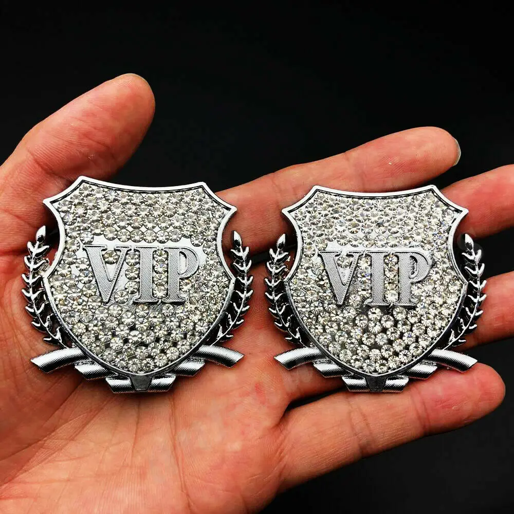 2x Metal Chrome Diamond VIP Luxury JDM JP Car Window Emblem Badge Decal Sticker