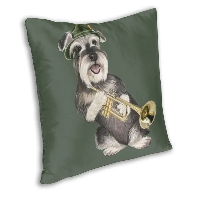 Personalized Miniature Schnauzer Dog Playing The Trumpet Pillow Case DecorationTwo Side Printing Animal Cushion Cover for Car