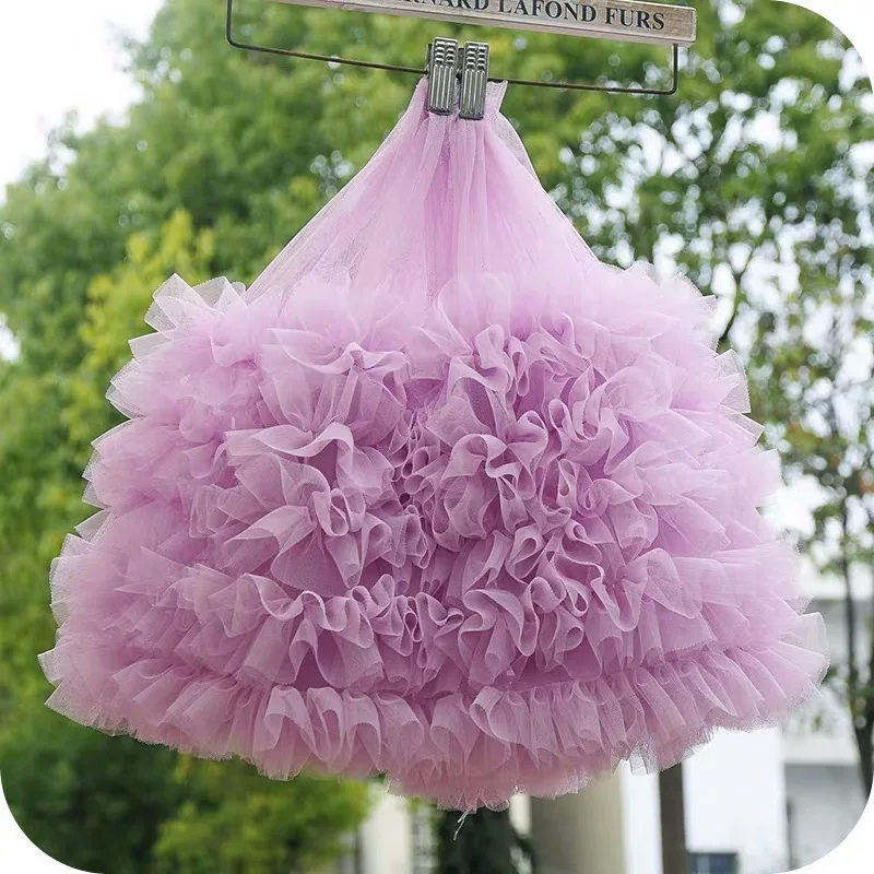 28cm Wide Pink Purple Blue Luxury 3D Guipure Voile Lace Fabric Ribbon Ruffle Trim Wedding Dress Fluffy Skirts Sewing Supply