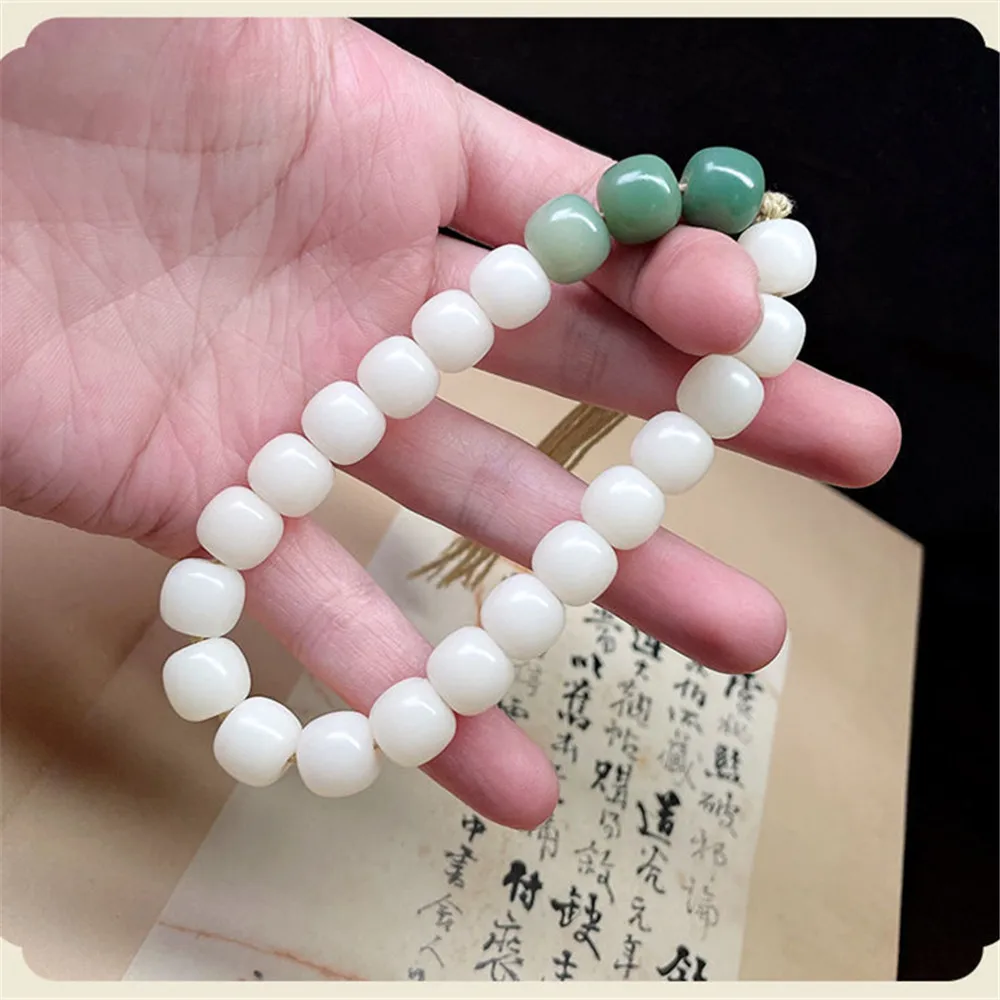 Original Natural White Green Bodhi Root Bracelet For Men Women Lotus Tassel Rosary Buddha Yoga Meditation Balancing Jewelr