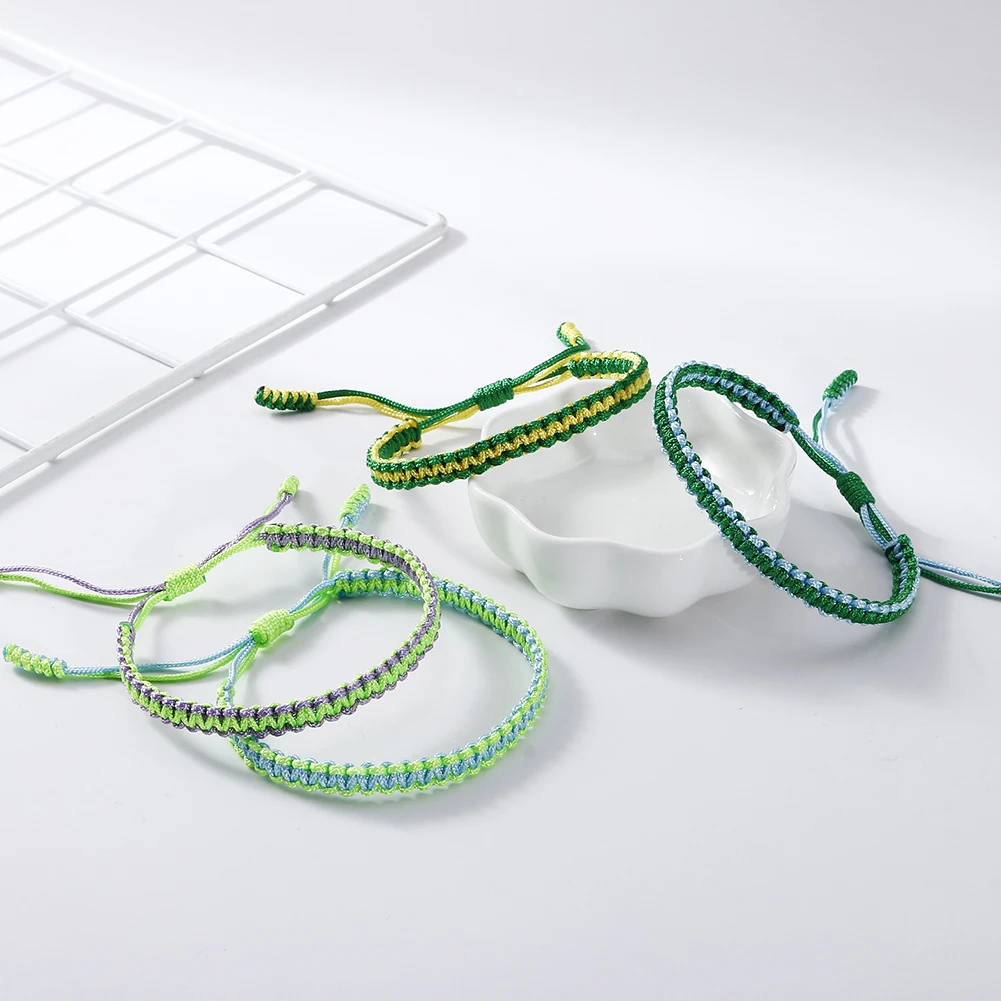 Lucky Green Bracelets & Bangles Tibetan Buddhist Handmade Braided Knot Rope Adjustable Bracelet Wrist Jewelry Gift For Women Men