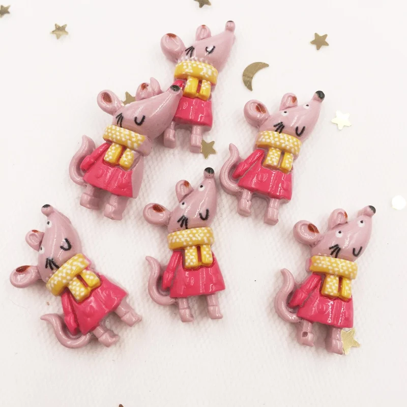 Hand Painted Resin Lovely Colorful Little Mouse Flat back Stone Applique 12pcs DIY Gift Scrapbook Decor Home Figurine Crafts
