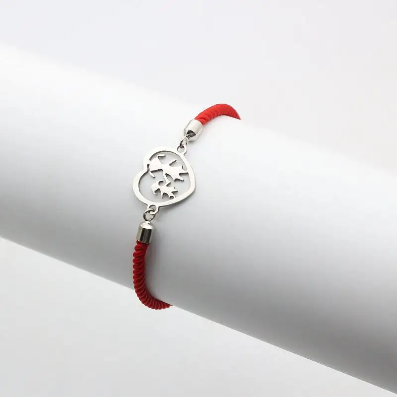 Cute Stainless Steel Heart Shaped Mother And Daughter Charm Bracelet Lucky Red Thread Rope Bracelets for Women Jewelry Girl Gift
