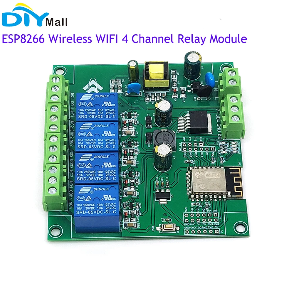 ESP8266ไร้สาย WIFI 4ช่องโมดูลรีเลย์ออนบอร์ด ESP-12F AC/DC สำหรับ ESP8266 Secondary Development Smart Home