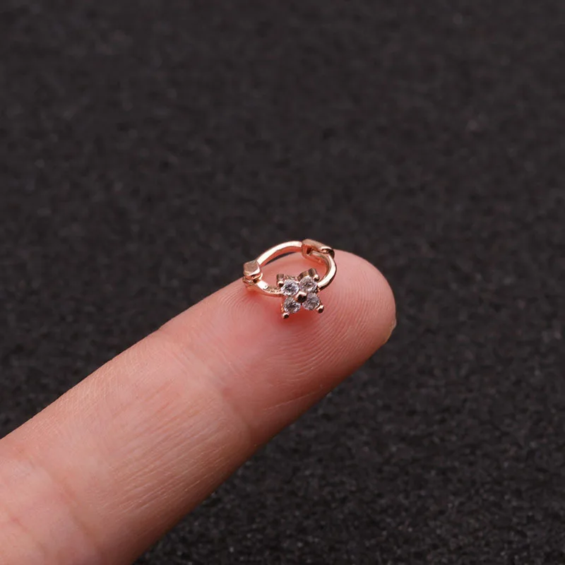 1 PCS Simple Small Zircon Mini Flower Ear Hoop Cartilage Cuff Clip Earring Cute 5 mm Circle Copper Hoop Ear Piercing Jewelry