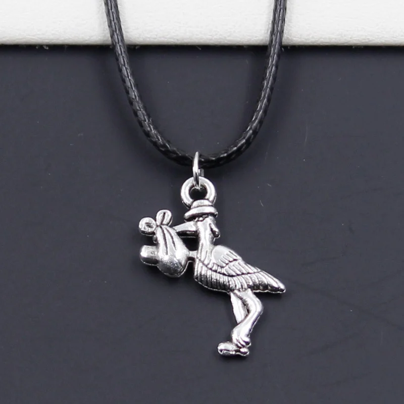 Fashion Stork Delivering Baby Bird Tibetan Pendant Necklace Choker Charm Black Leather Cord Factory Price Handmade Gift