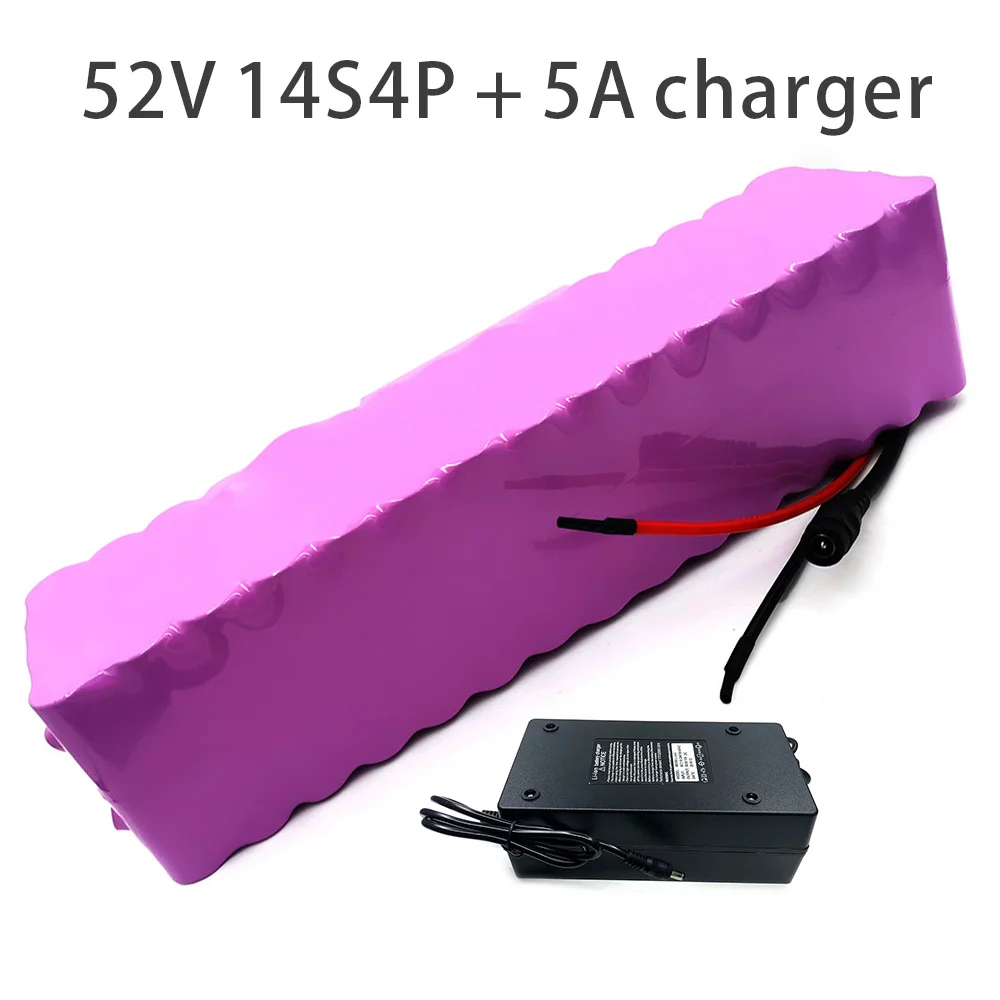 

With 5A charger 14Ah 14S4P 52V 48V battery e-bike ebike electric bicycle Li-ion customizable 260x90x70mm