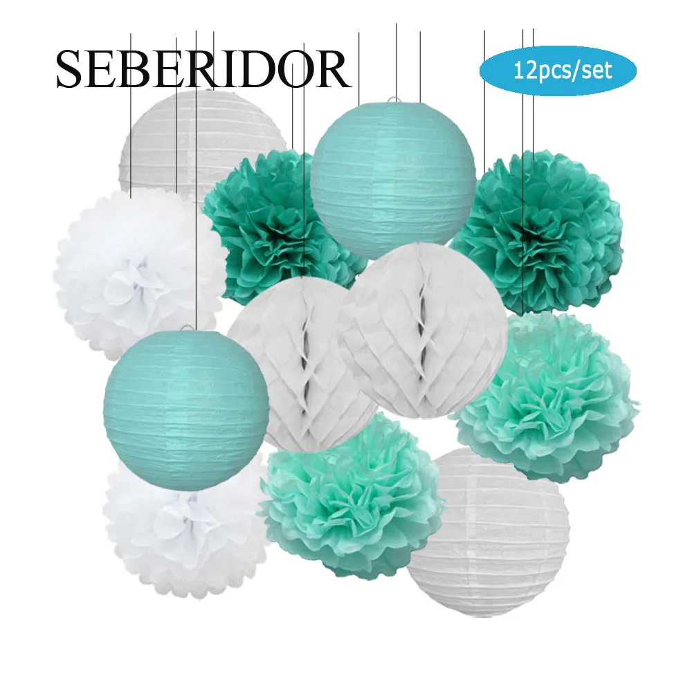 Blau-weißes Set, runde Papierlaterne, hängende Kugel, Waben-Set für Kinder, Jungen, 1. Geburtstag, Party-Gastgeschenk, Baby-Taufe, Hochzeitsdekoration – Detail 8
