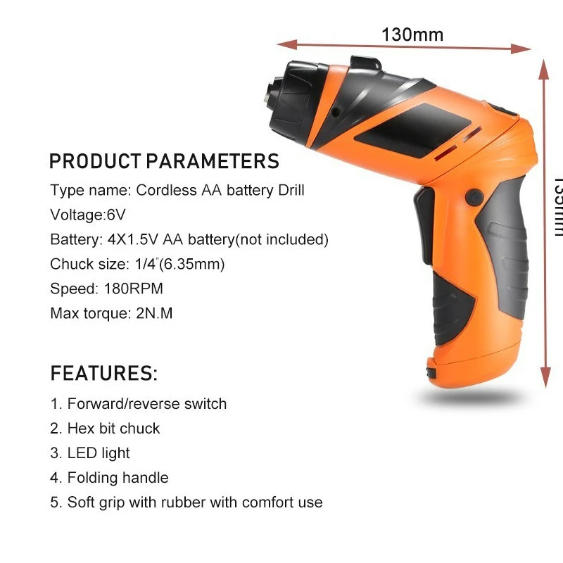 6V Cordless Electric Screwdriver Drill Mini Wireless Power Driver AA Battery Repair Tool Kit With LED Light With 7 OR 11 Bits