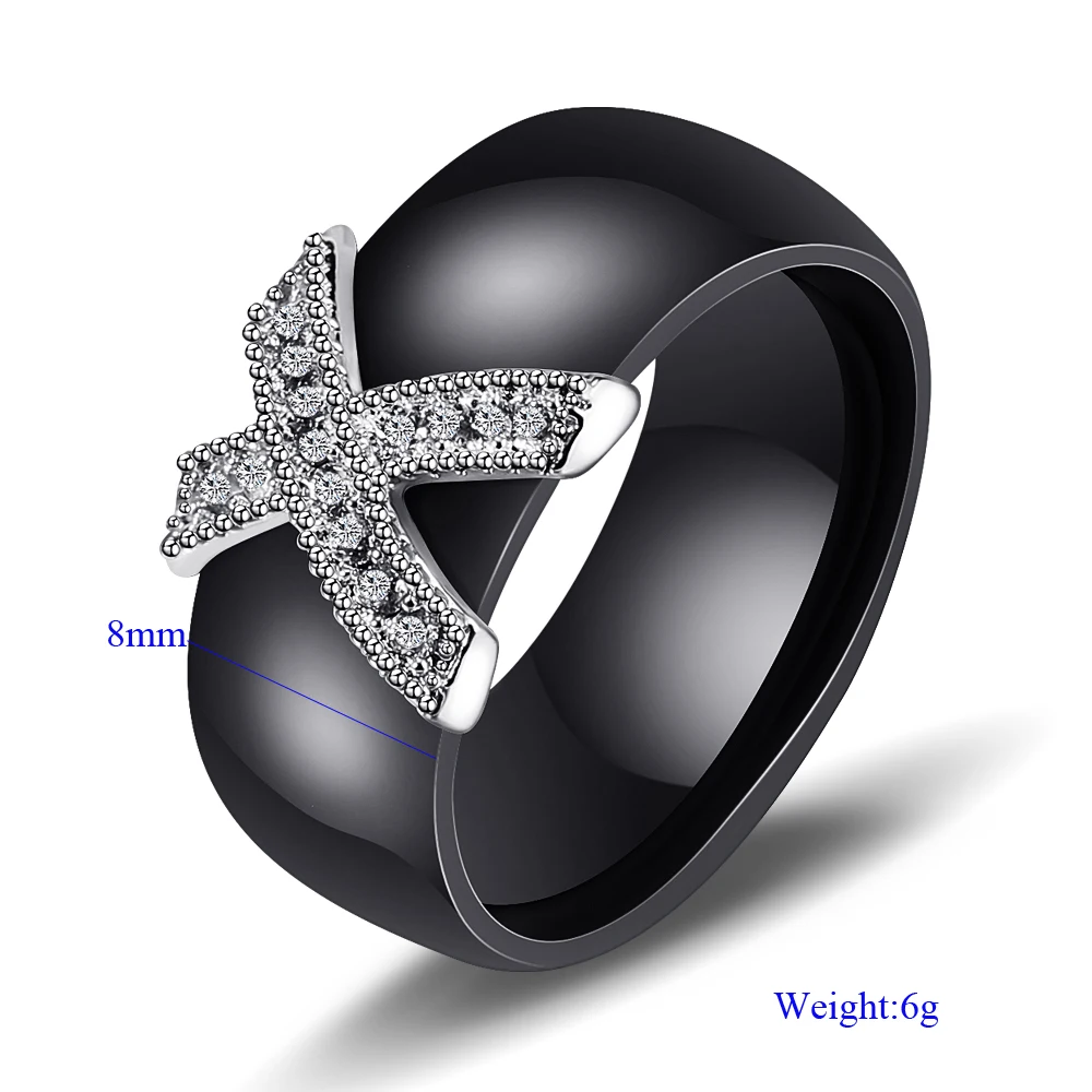 8mm White Black Ceramic Rings Plus Big Cubic Zirconia For Women Stainless Steel Wedding Ring Engagement Jewelry Never Fade