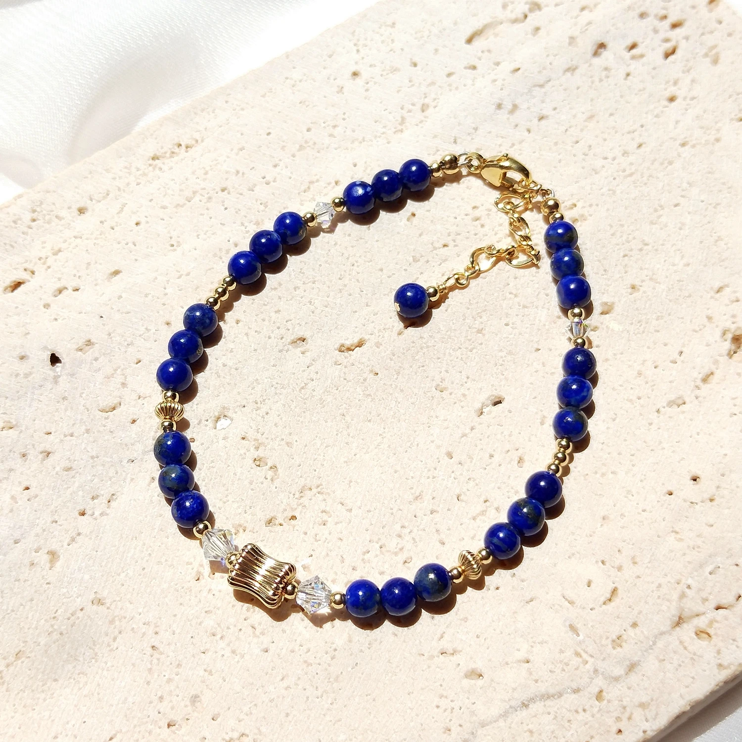 Lii Ji Lapis Lazuli 14K Gold Filled Bracelet Natural Stone 4mm/6mm Real Pearl Austria Crystal  Handmade Jewelry For Gift