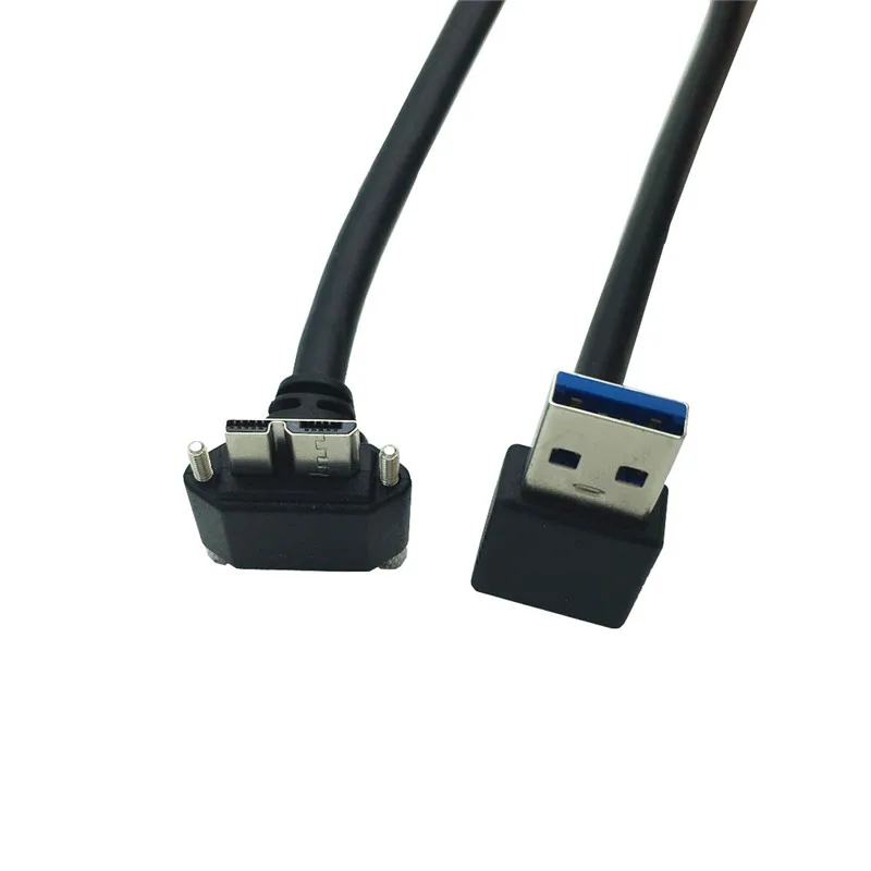 USB3.0 ذكر إلى مايكرو B كابل USB 3.0 مايكرو B ذكر يصل إلى USB ذكر كابل زاوية أسفل مع كابل لوحة قفل المسمار 0.25 متر