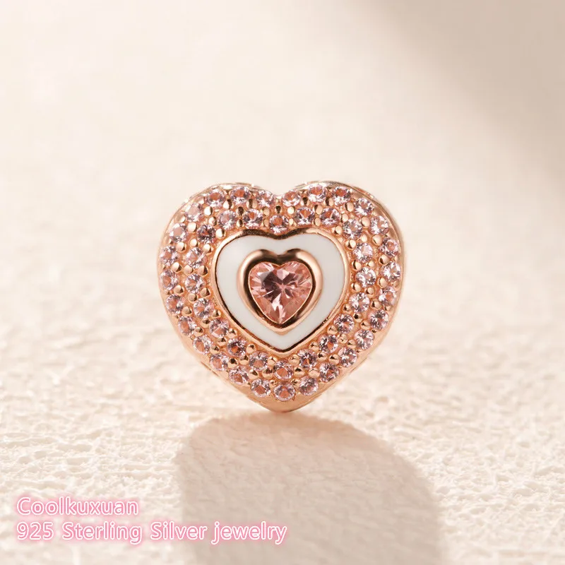 

Spring 100% 925 Sterling Silver Hearts on Hearts Charm Rose gold beads Fits Original Pandora bracelets Jewelry Making