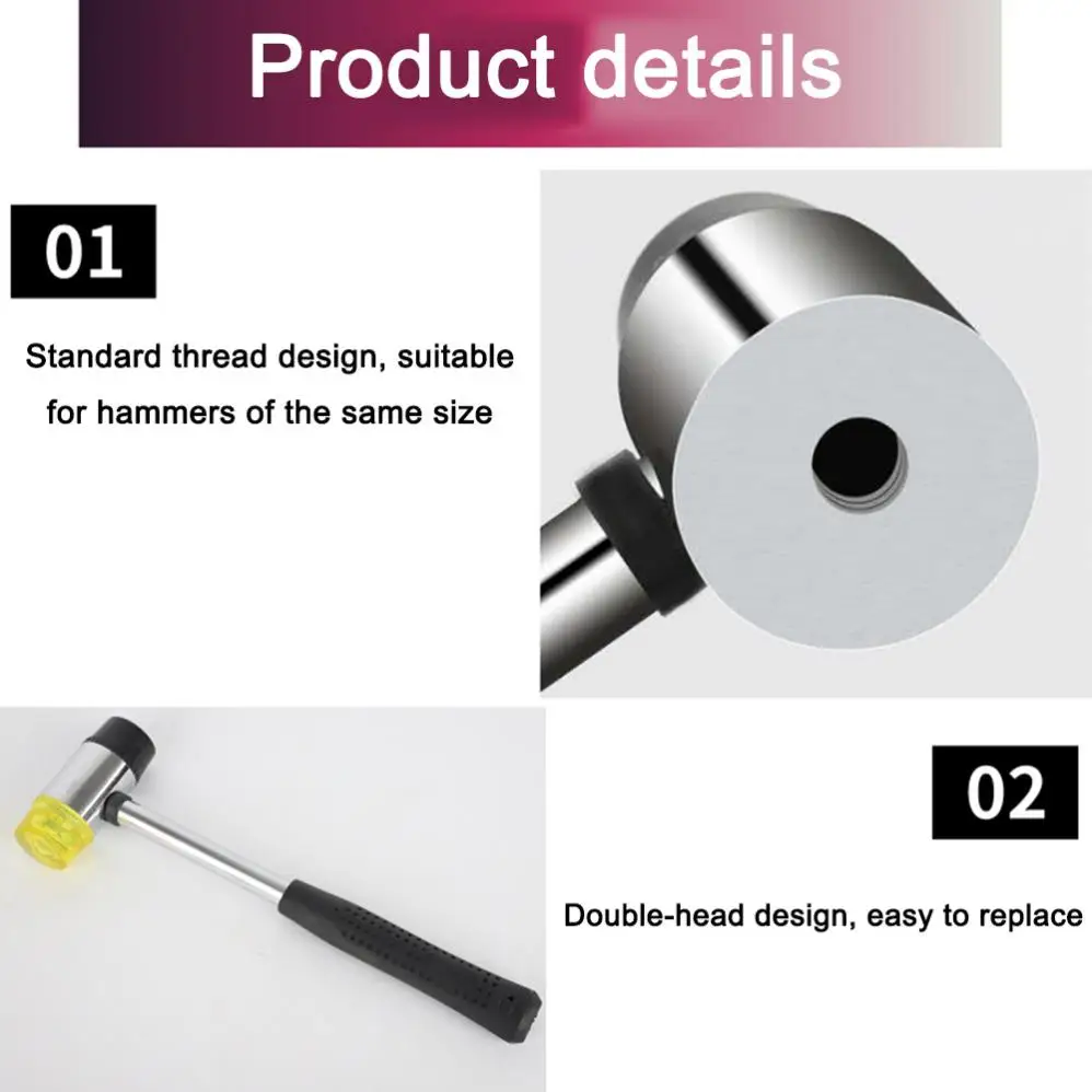 25/30/35/40mm Black Rubber Hammer Head Double Faced Work Rubber Beads Hammer with Replaceable Hammer Head Nylon Head Mallet Tool