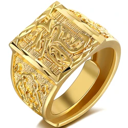 Chinese Style Dragon Ring For Men Resizeable Punk Gold Color Ring