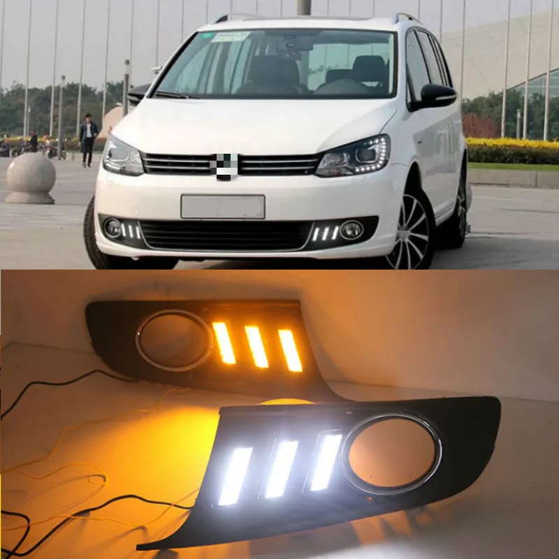 For Volkswagen vw Touran 2011-2015 with Dynamic moving yellow turn signal and blue night light LED DRL daytime running light