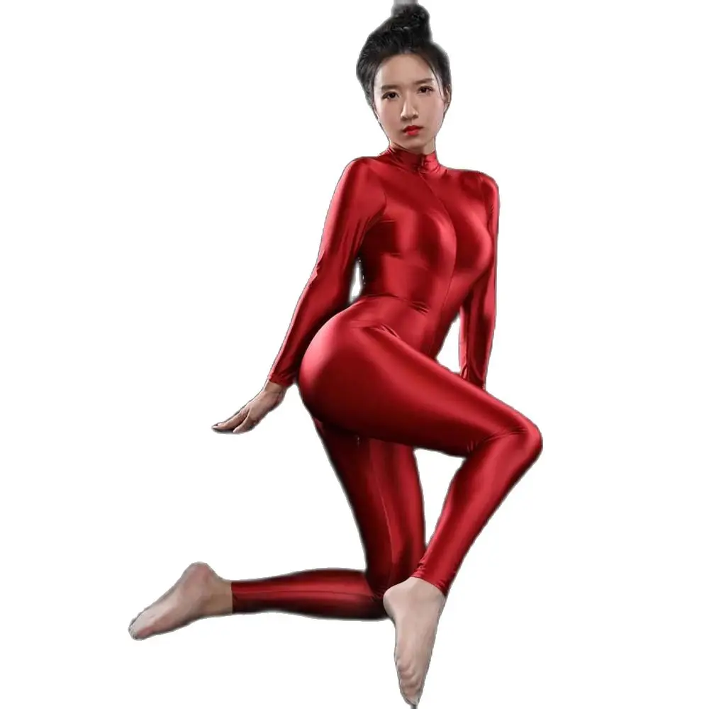 เซ็กซี่แขนยาวซิปเปิดCrotch Bodysuit Bodycon Jumpsuit Tights Body Sculpting Bodystocking Catsuit Teddies Leotard