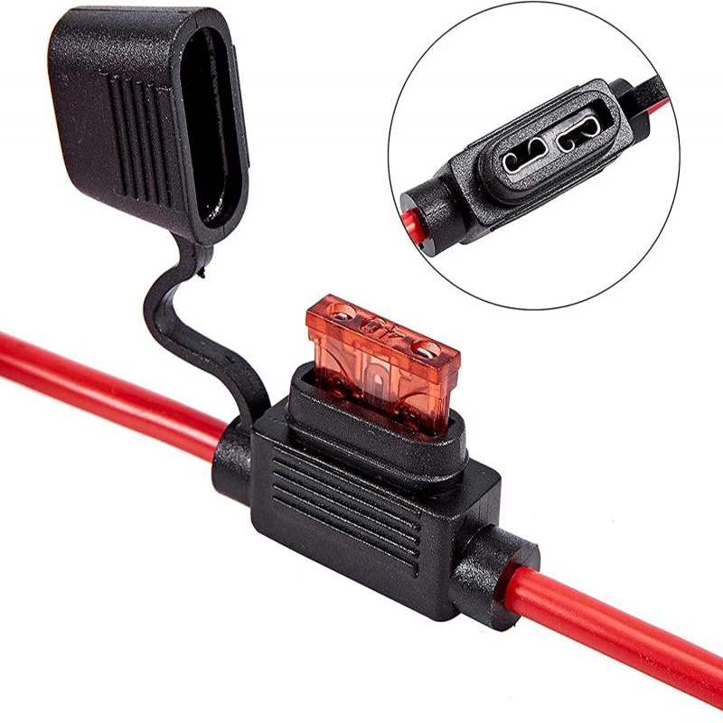 Portafusibles en línea de 5 piezas Portafusibles en línea impermeable Mini, pequeños, medianos Fusibles de hoja estándar para coche, barco, motocicleta, camión