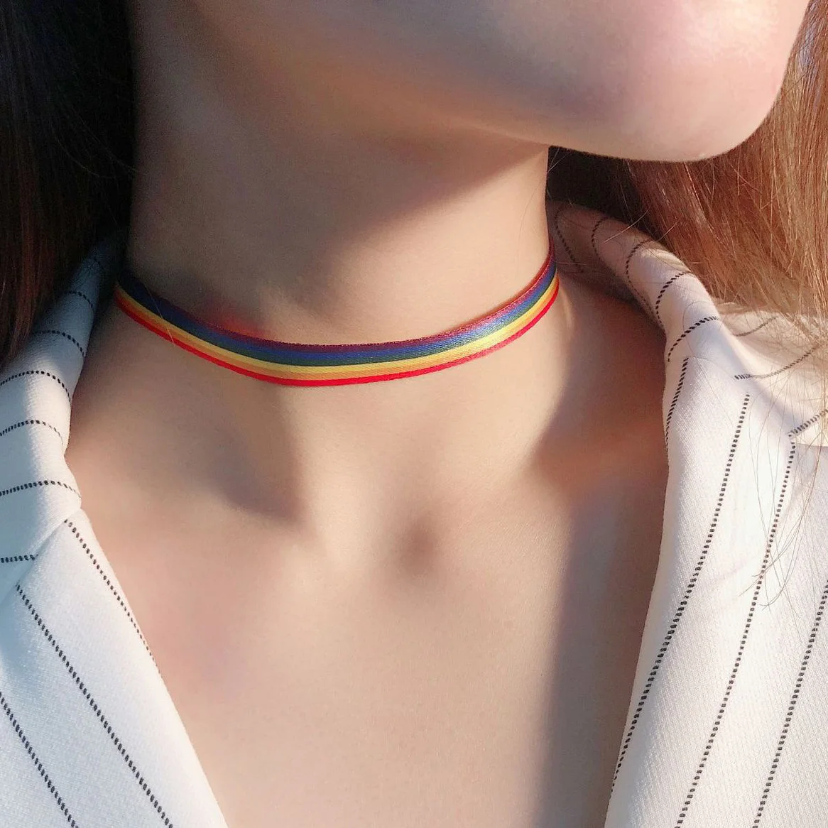 Rainbow Choker and Bracelet for Lesbian LGBT Pride 6 Color Necklace 12 Pieces in 1