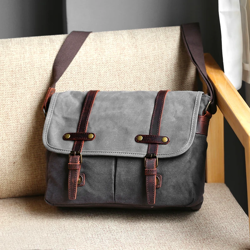 

Waxed Canvas Messenger Bag Men Waterproof Crossbody Bag Shoulder Bag Vintage Laptop Bag 14inch