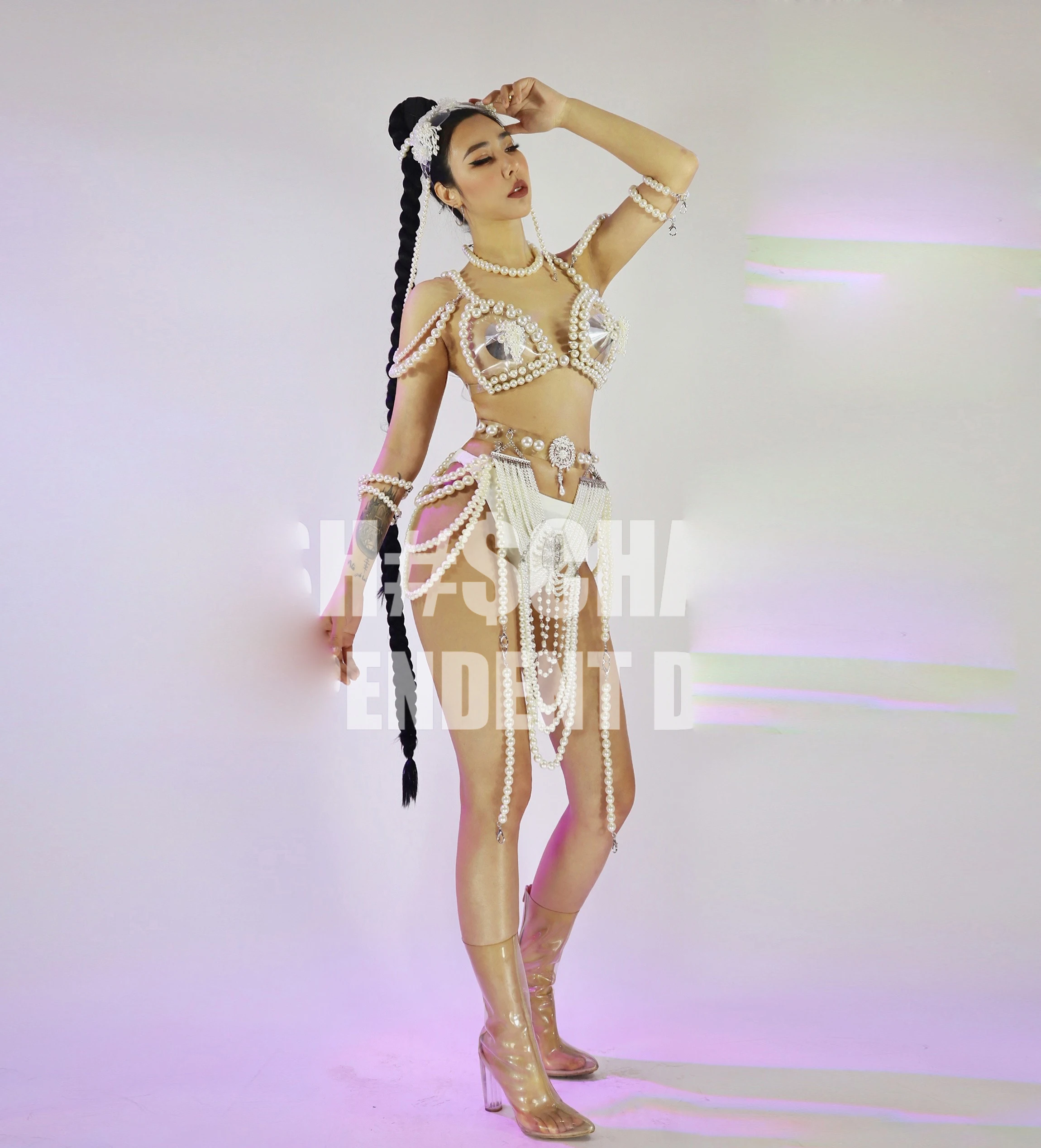 Club dancer outfit Pearl dance bikini Nightclub bar GOGO pearls retro transparent DS tour costume