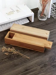 Rectangular Pull Cover Bamboo Storage Box, Long Strip Solid Wood Desktop Sundries Packing Box