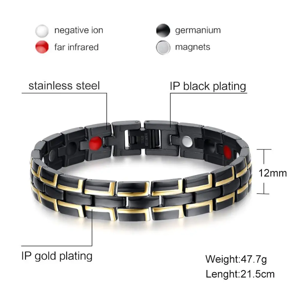 Vinterly Steel Magnetic Bracelets Male Health Energy Male Waterproof Stainless Gold-color Chain Link Germanium Men Jewelry