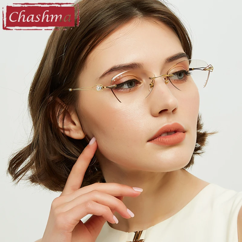 Chashma Women Light Eyeglass Pure Titanium Gray Gradient Color RX Lenses Rimless Optical Anti Blue Ray Glasses Frame