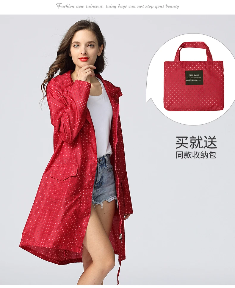 Fashion Rain Cover Women Waterproof Windproof Hood Long Raincoat Women  With Hood Sleeves and Pocket