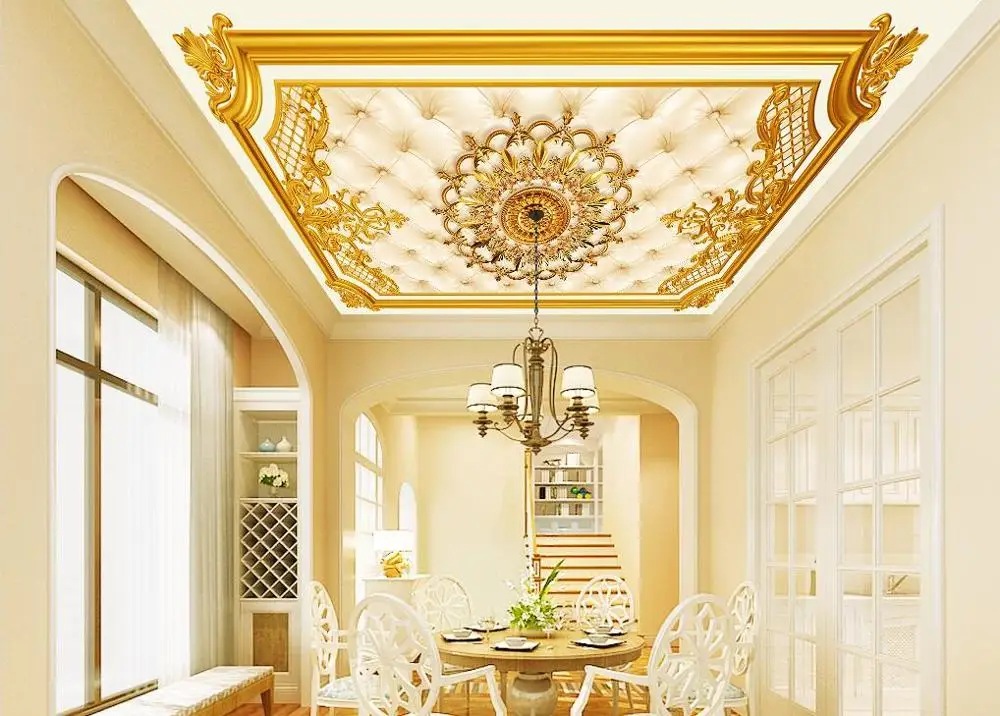 Ceiling Wall Painting Living Room Bedroom Wallpaper Home Decor Luxury European style golden relief pattern ceiling mural