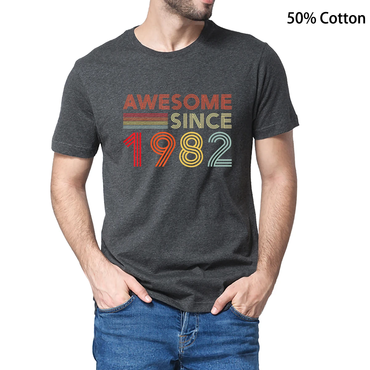 Unisex 100% Cotton Awesome Since 1982 40th Birthday Gifts 40 Years Old Men's Novelty T-Shirt Women Casual Harajuku Soft Top Tee