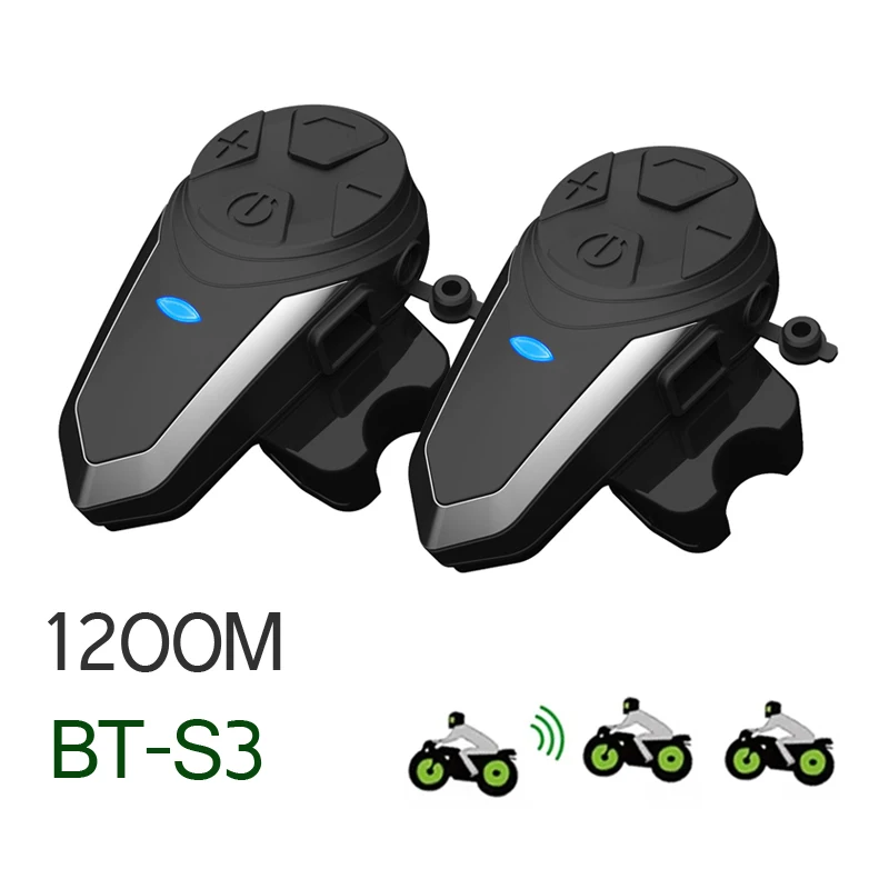 

BT-S3 Helmet Intercom 1200M Bluetooth-compatible Headset for 3 Riders motorcycle group talk helmet Intercom BTS3