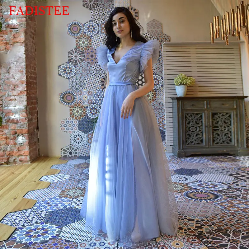 Neue Ankunft Tiefem V-ausschnitt Prom Kleider Vestido Novia Robe De Soiree Einfache платье на выпускнойe Vestidos De Fiesta Sexy Seite schlitz