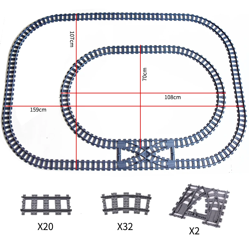 MOC City Trains Train Rail Crossing Tracks Straight Curved Rails High-Speed Railway Building Block Bricks Toys For Children