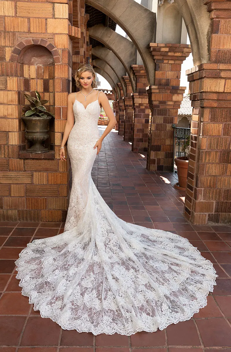 2021 Gaun Pernikahan Renda Appliques Mermaid Bridal Gaun Seksi Spaghetti Tali Buka Kembali Pernikahan Gaun Vestidos De Novia