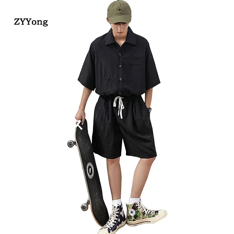 Jumpsuit Men Summer Men's Half Sleeve Belt Pockets Jumpsuit Hip hop Man streetwear pants Harajuku Short Overalls Men