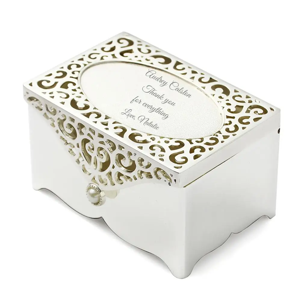 Filigree Keepsake Box Personalized Jewelry Box, Engraved Silver-Plated Mother of Pearl Trinket Box