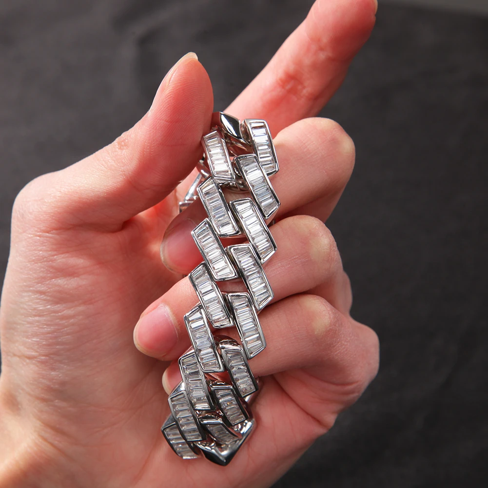 20mm Baguettecz Prong Set Cuban Miami Cuban Bracelet Micro Paved Cubic Zircon Cuban Bracelet Mens Women Hip Hop Jewelry