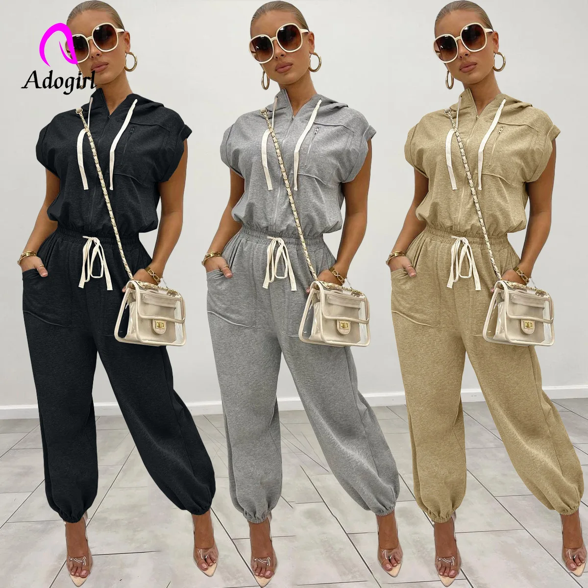 Fitness Women 2 Piece Set Solid Sleeveless Crop Hoodies + Jogging Pants Matching Set 2021 Autumn Workout Activewear Tracksuits