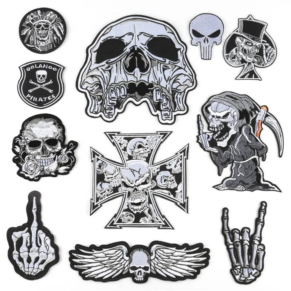 Goth Gothic Patches for Clothing Iron-on Badges Black Applique For Jacket Decorative Ironing Skull Patch On Clothes Stickers