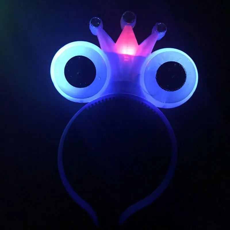 Women Women Girls LED Light Flashing Cute Frog Eyes Hair Hoop Rhinestone Embellishment Crown Tiara Glowing Headband Party Random