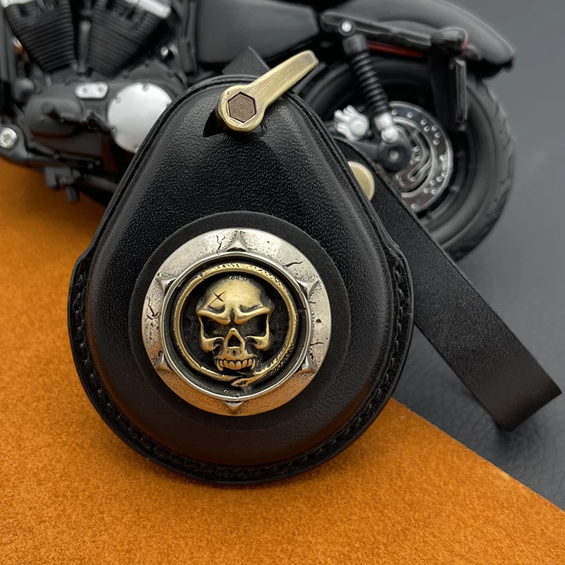 Funda de cuero genuino para llave inteligente, cubierta Fob para Harley Davidson Indian 883 X48 1200 Street Glide, llaveros, modificaciones de latón