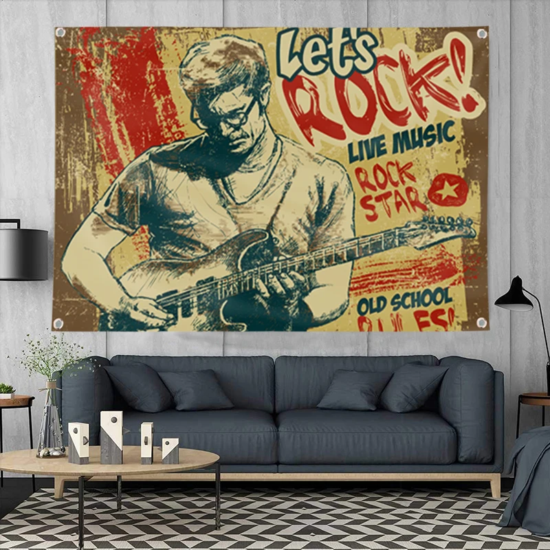 Let\'s Rock Flag Banner Music Rock Band Home Decoration Hanging Flag 4 Gromments In Corners 3*5FT 144*96CM