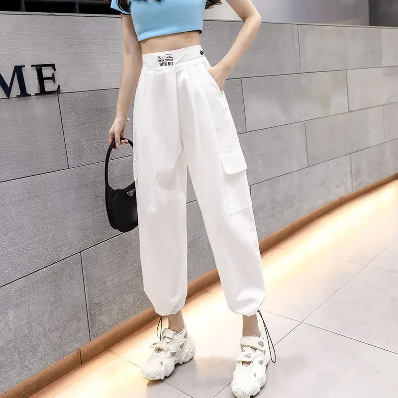 Pantalones Mujer Cintura Alta 2020 Summer Elastic Waist Drawstring High Waist Female Loose Slimming Casual  Sweatpants Joggers