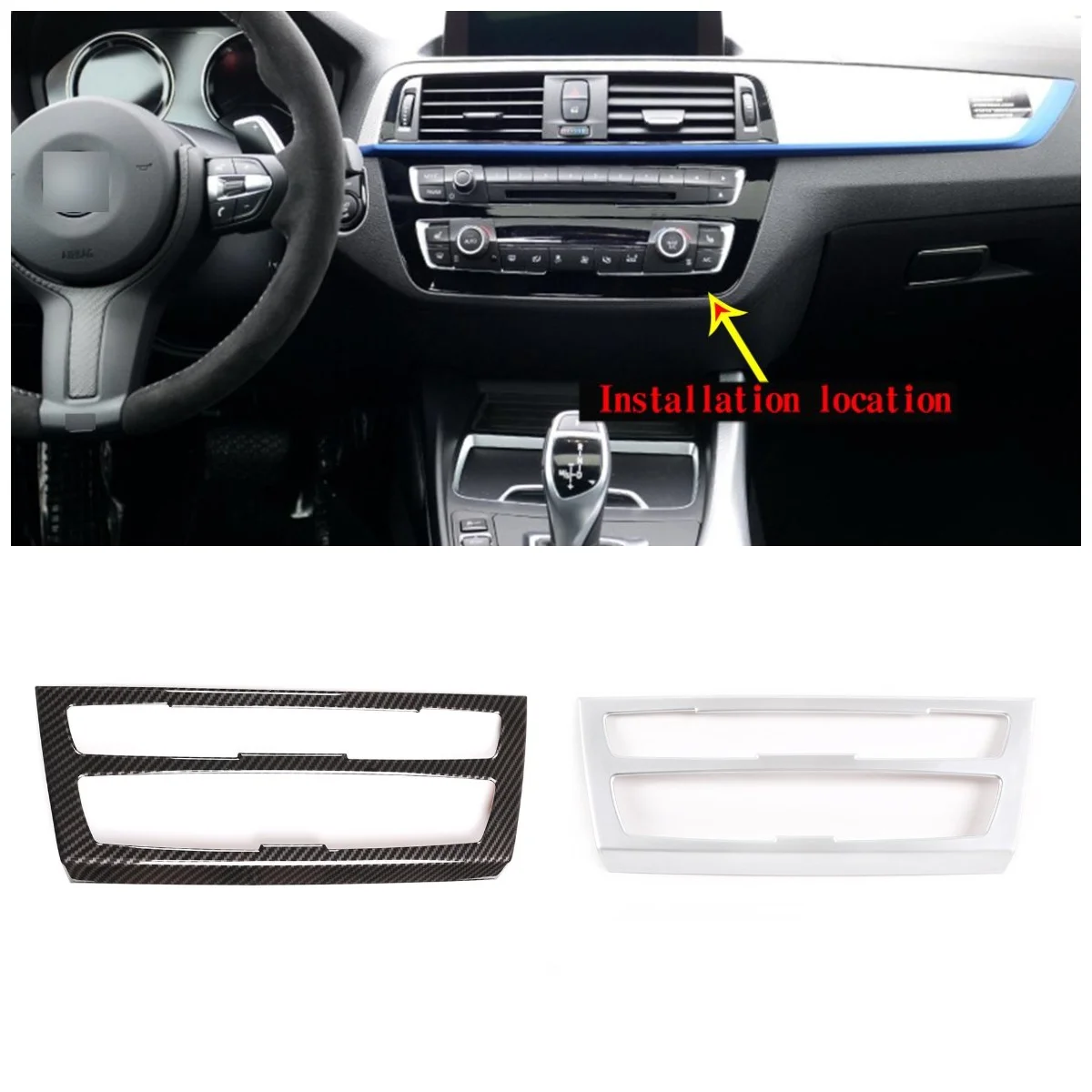 For BMW 1/2 Series 12-18 ABS Car Interior Trim Center Control Air Conditon Mode Button Frame Cover Carbon Fiber & Chrome Casing