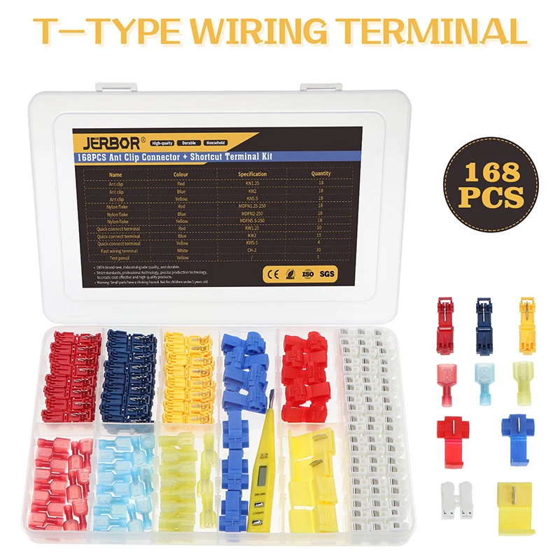 

168pcs Quick Wire Lock Clip Snap Splice Lock Quick Terminal Electrical Cable Connectors T-Tap Crimp Ant clip Terminals Connector